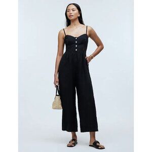 MADEWELL 100% Linen Campbell Wide leg Jumpsuit Black Minimalist Resortwear NWT